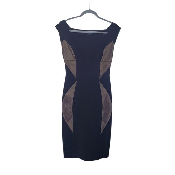 Chiara Boni La Petite Robe Black Mesh Cutout Bodycon Knee Length Dress, Size 8